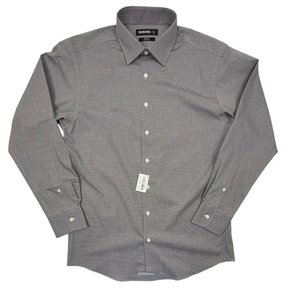 NWT Murano Micro Houndstooth Stretch Button Up Shirt Black 15.5 33